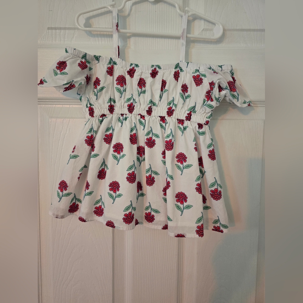 Janie and Jack Floral Off-Shoulder Blouse - White and Red
